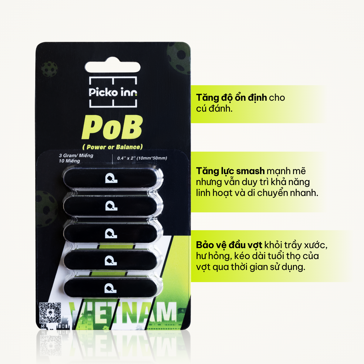 Chì dán vợt Pickleball Picko Inn Power or Balance (PoB)